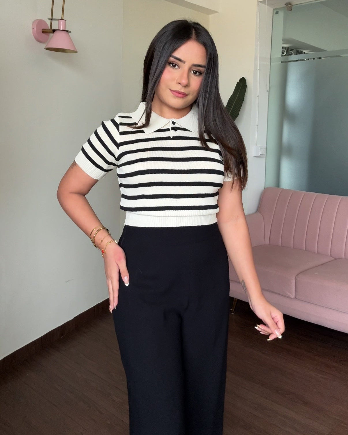Stripped Button-Up Polo Tee