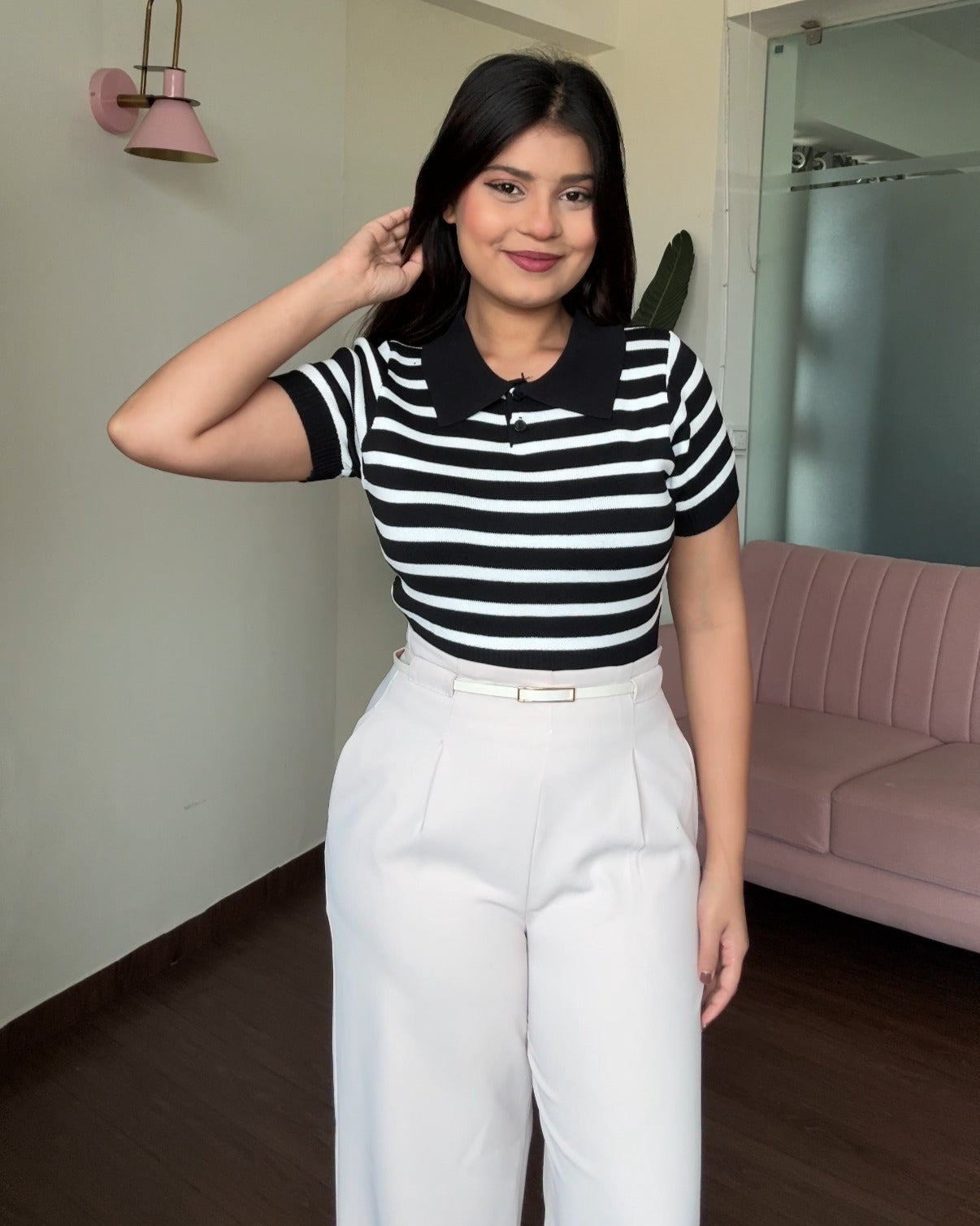 Stripped Button-Up Polo Tee