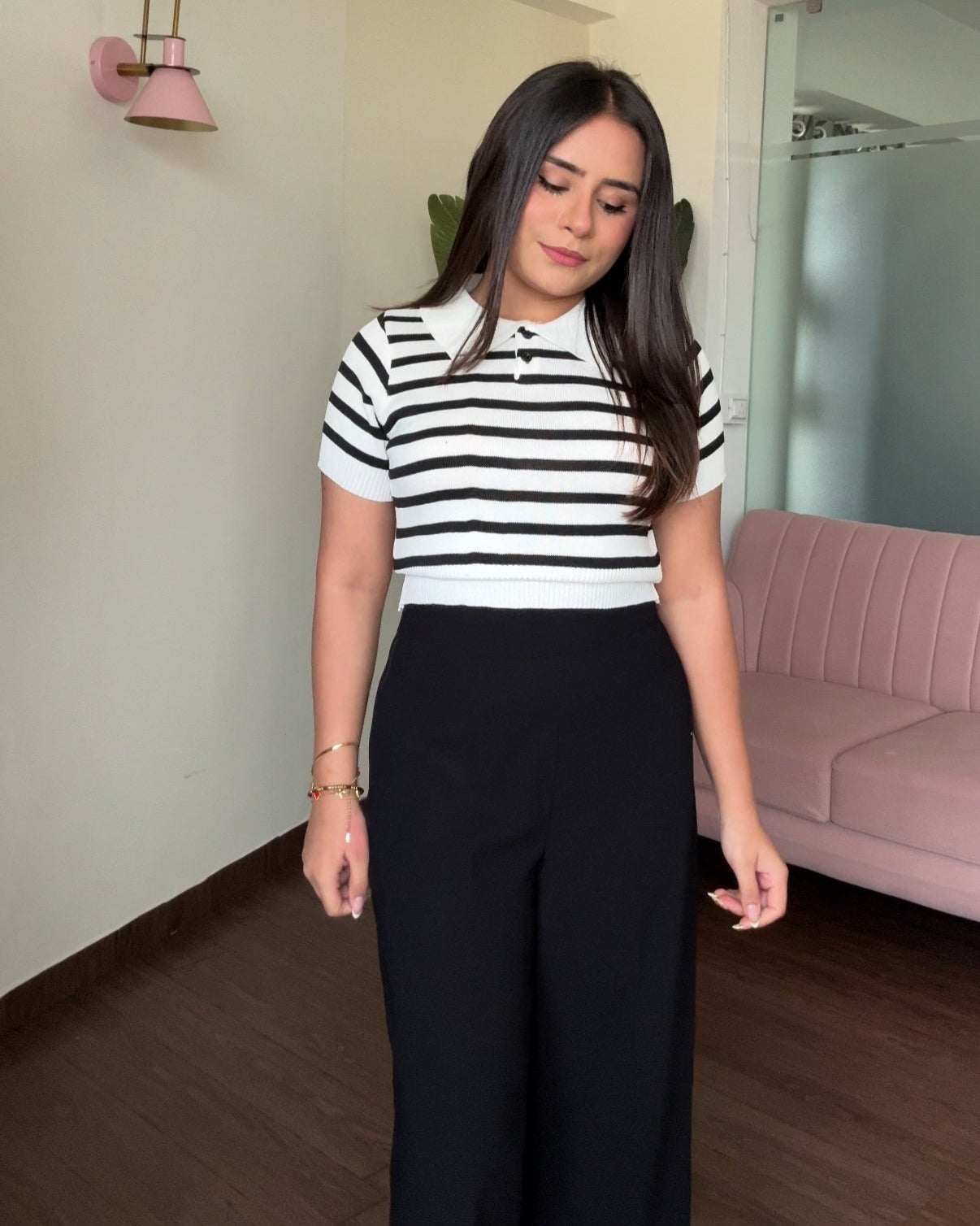 Stripped Button-Up Polo Tee
