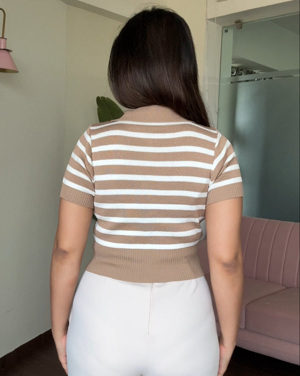 Stripped Button-Up Polo Tee