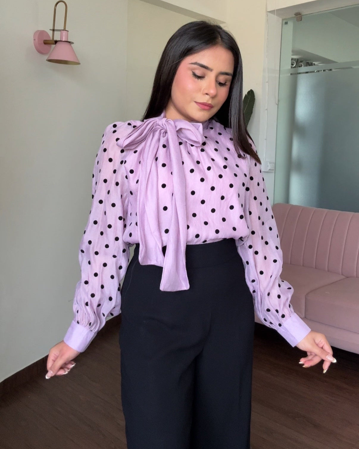 Polka Dot Tie-Up Chiffon Top
