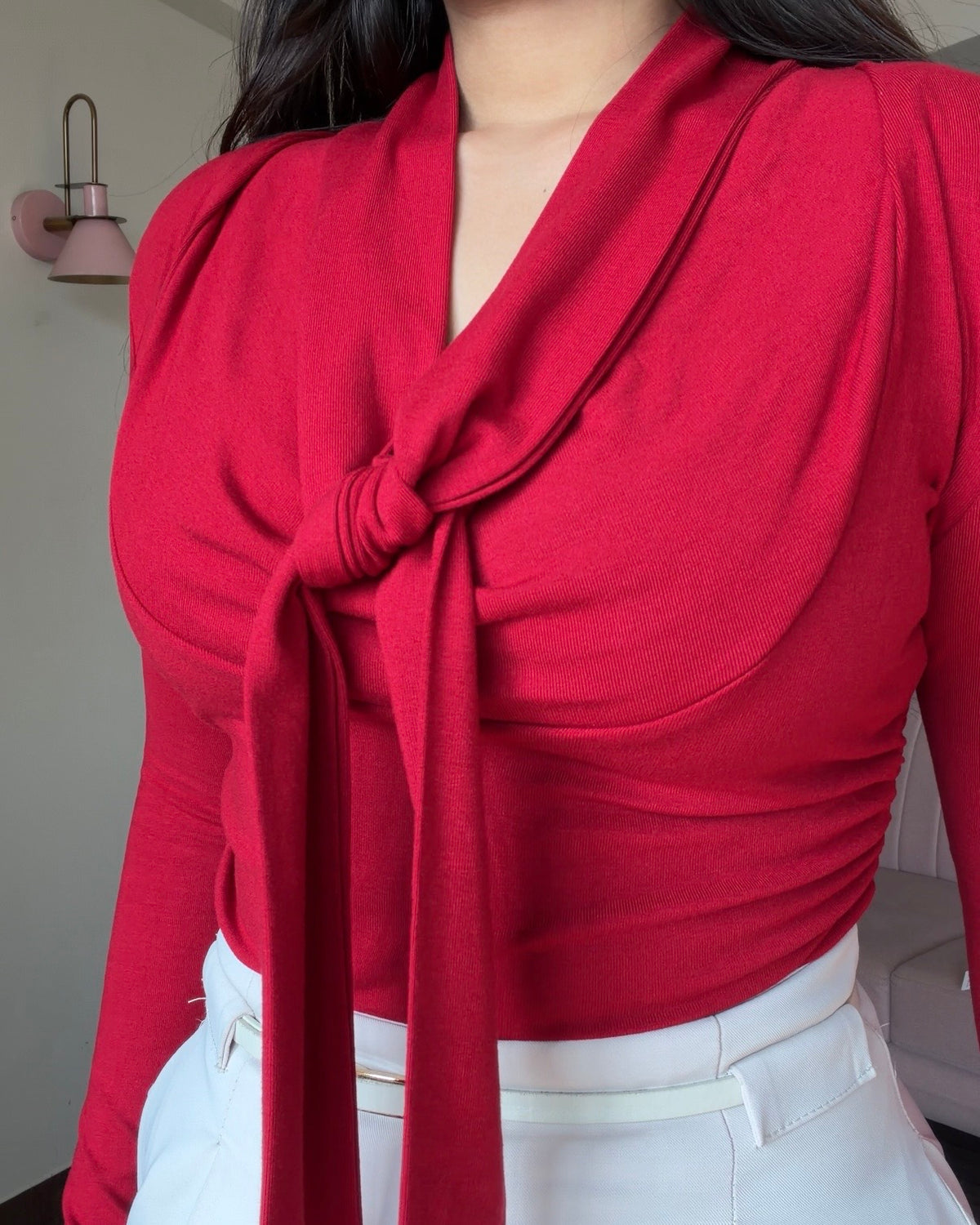Full Sleeve Tie Up Cowl Neck Top