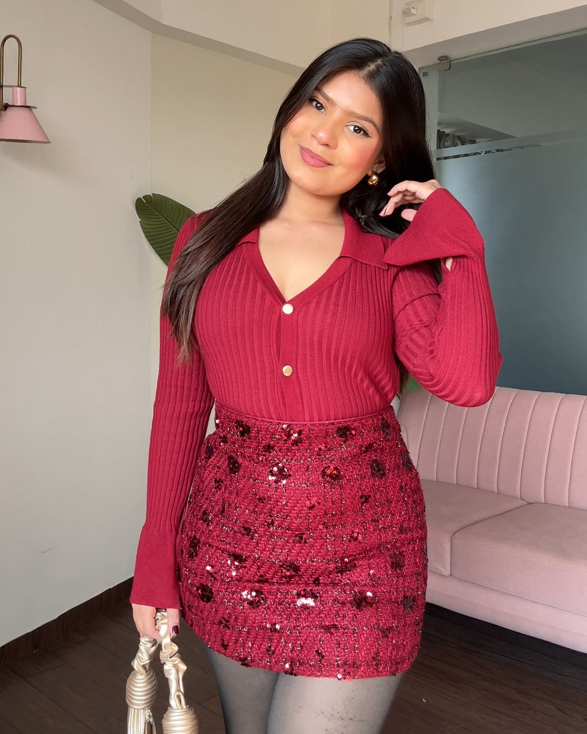 Golden Button Bodycon Sweater