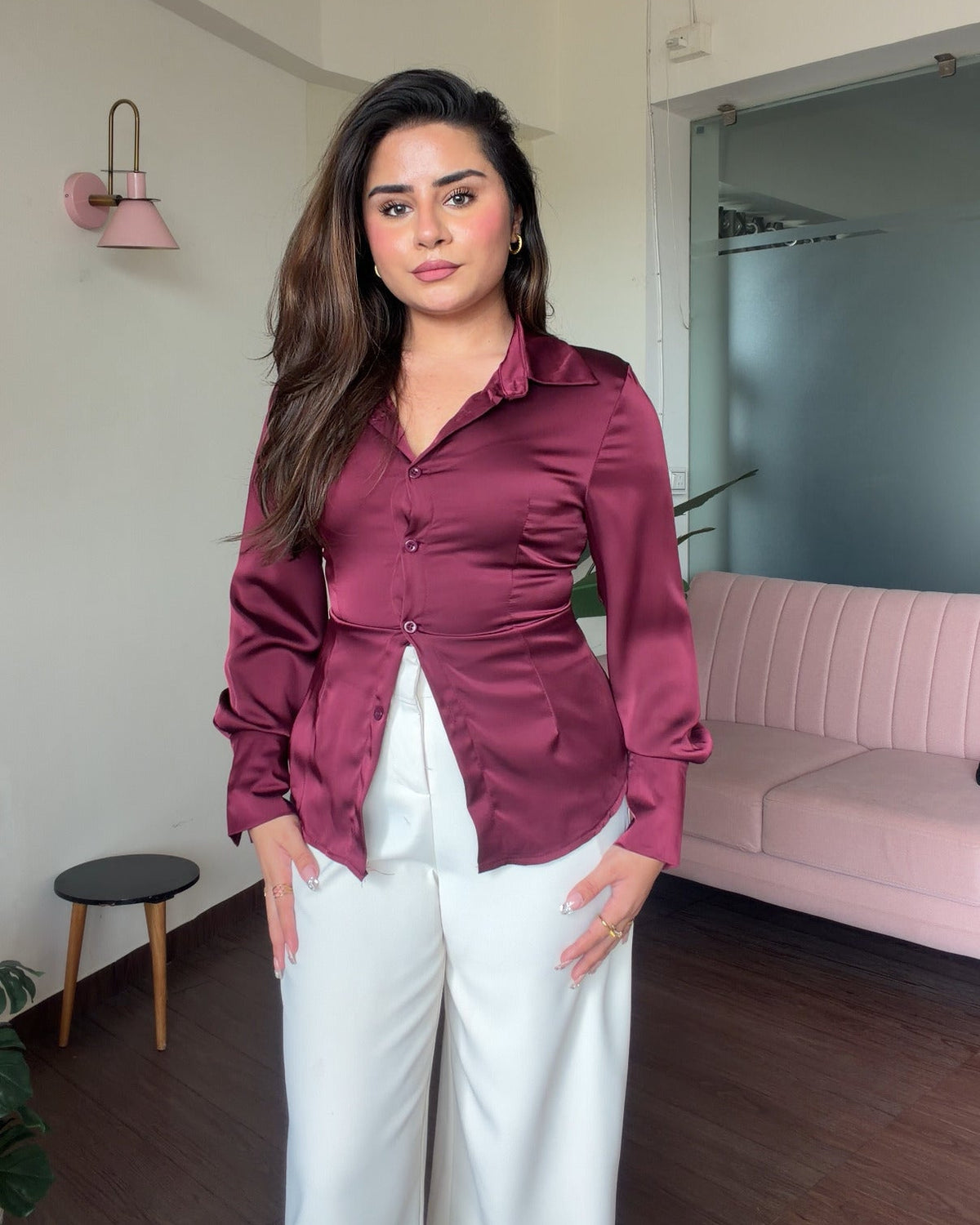 Basic Satin Back Tie Up Shirt