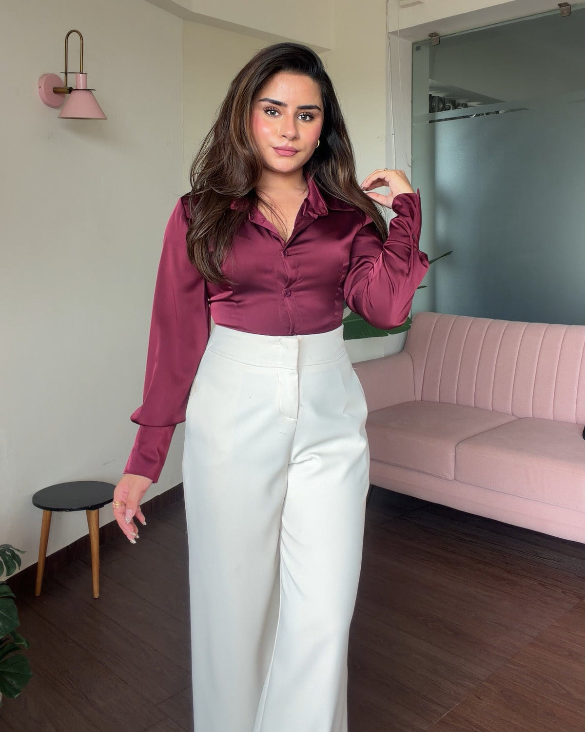 Basic Satin Back Tie Up Shirt