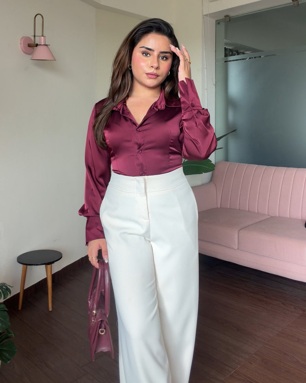 Basic Satin Back Tie Up Shirt