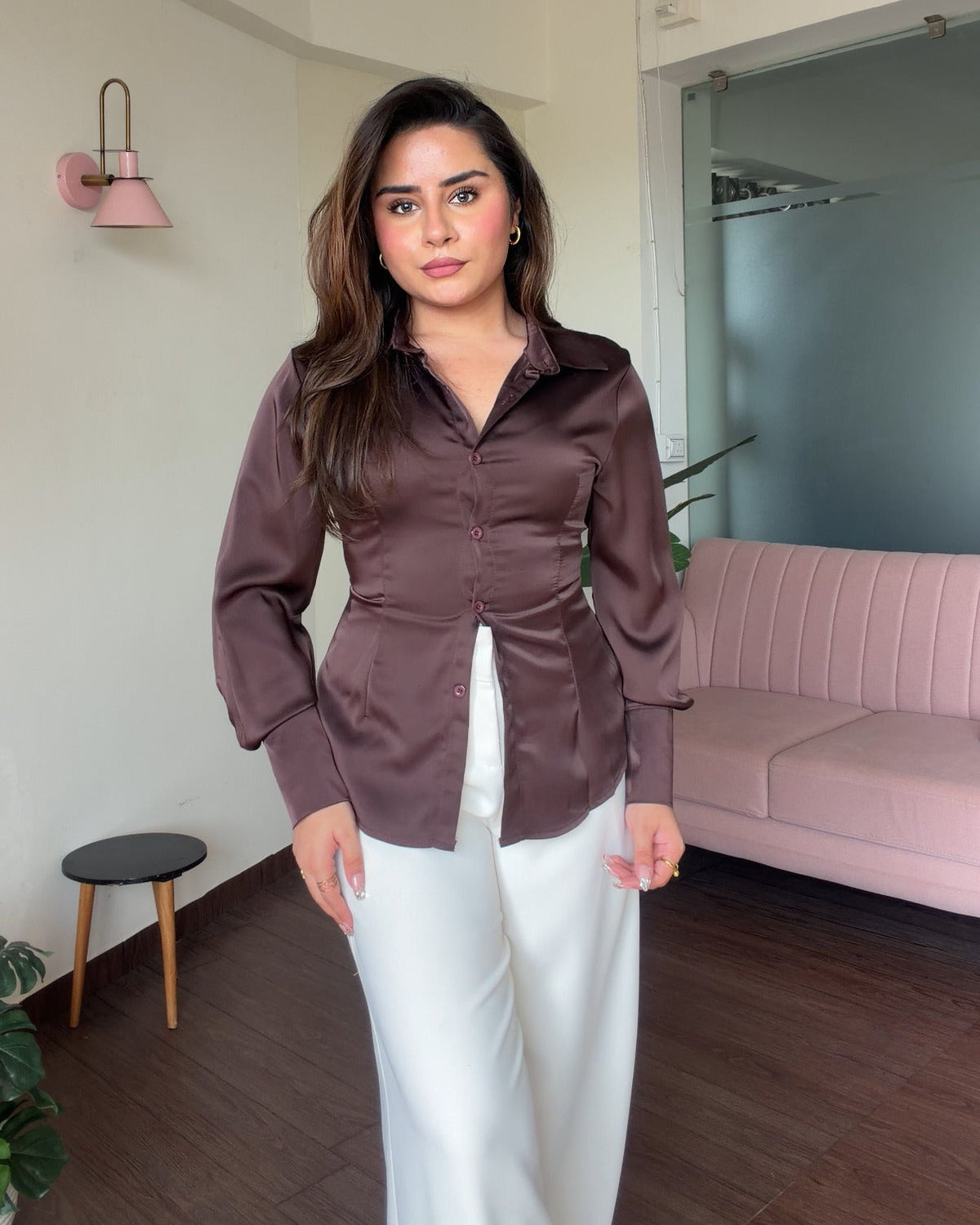 Basic Satin Back Tie Up Shirt