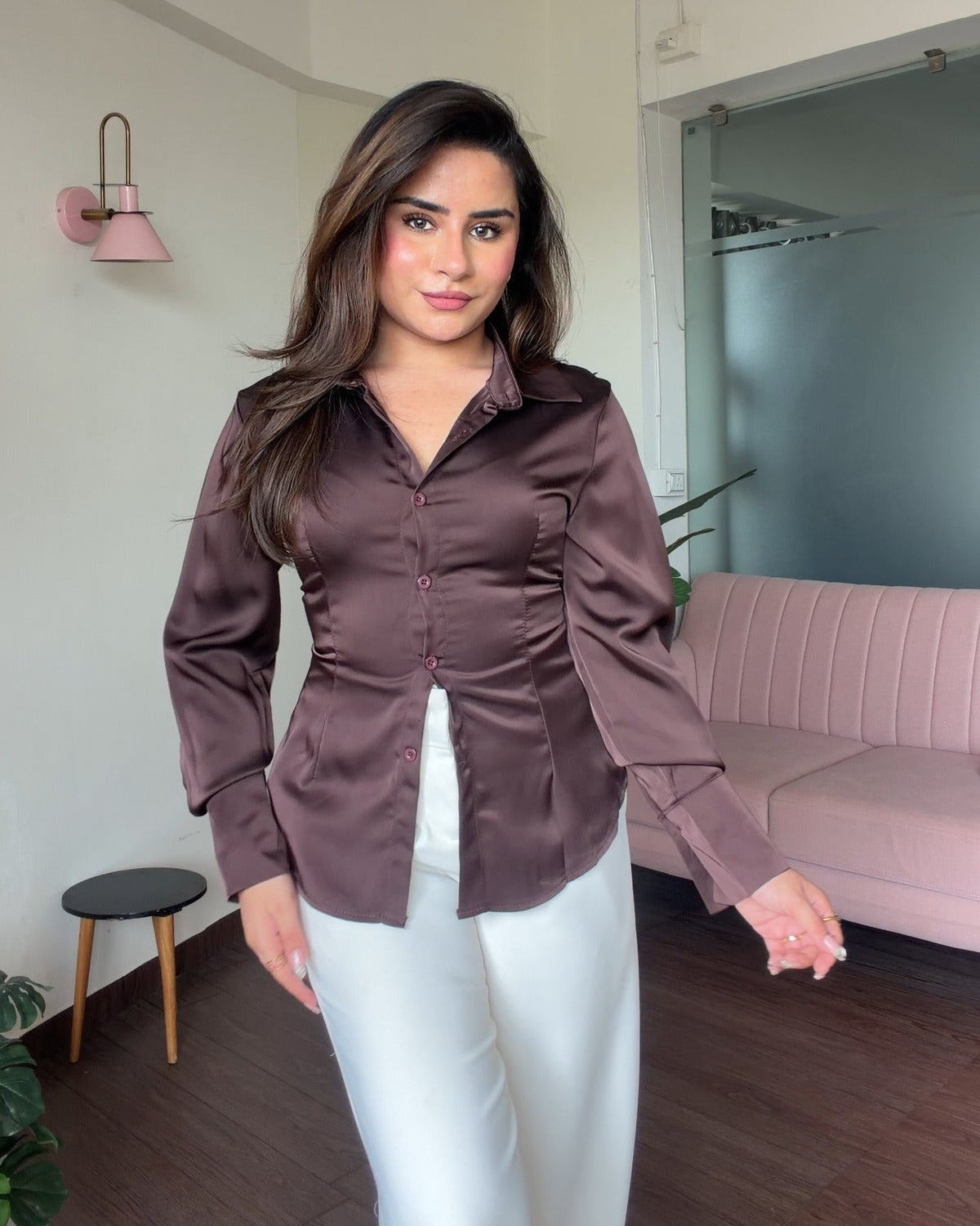 Basic Satin Back Tie Up Shirt