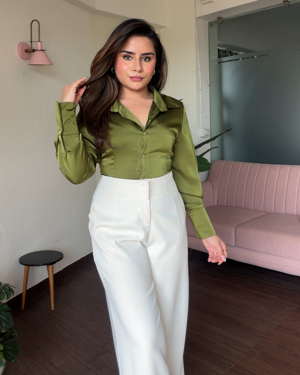 Basic Satin Back Tie Up Shirt