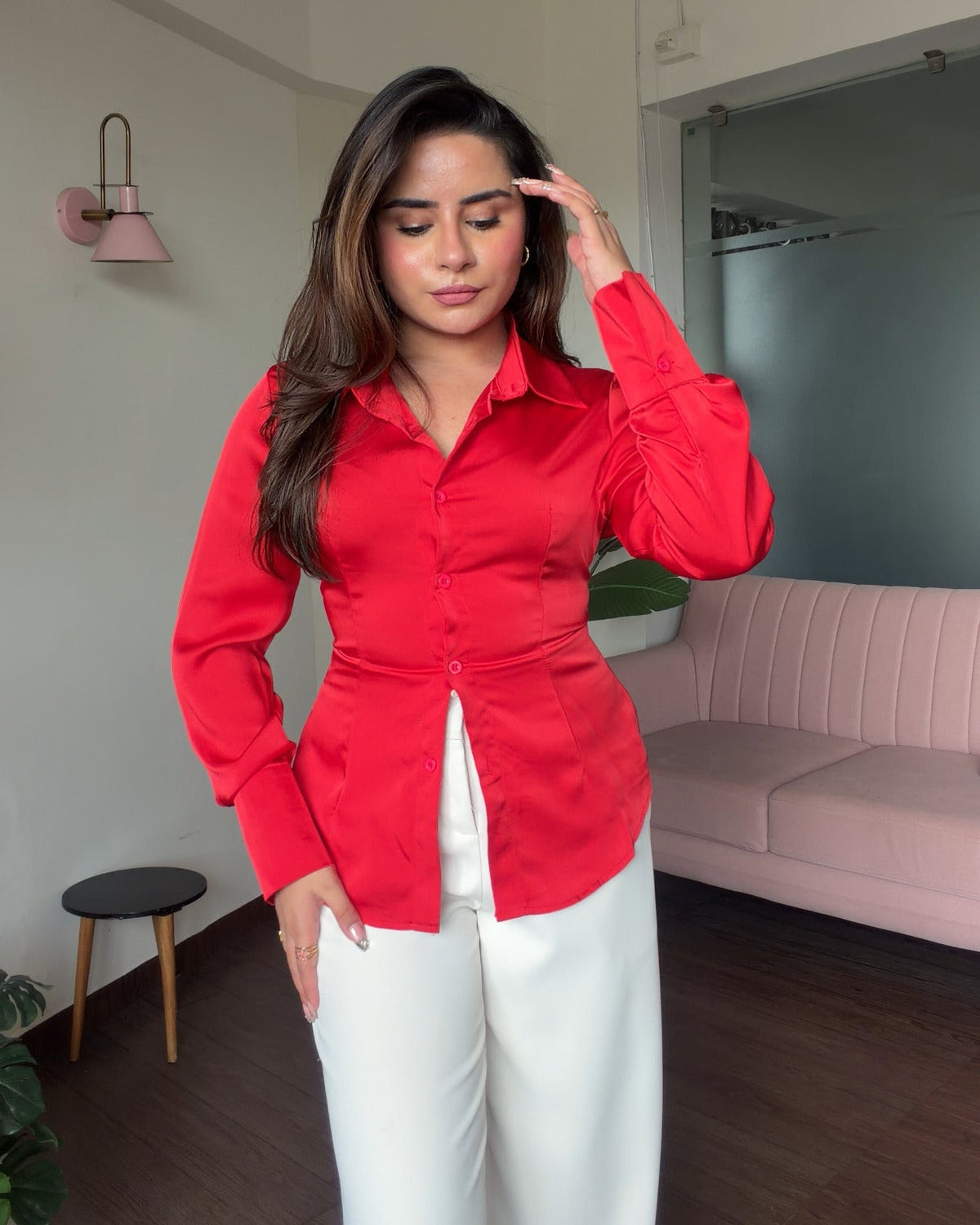 Basic Satin Back Tie Up Shirt