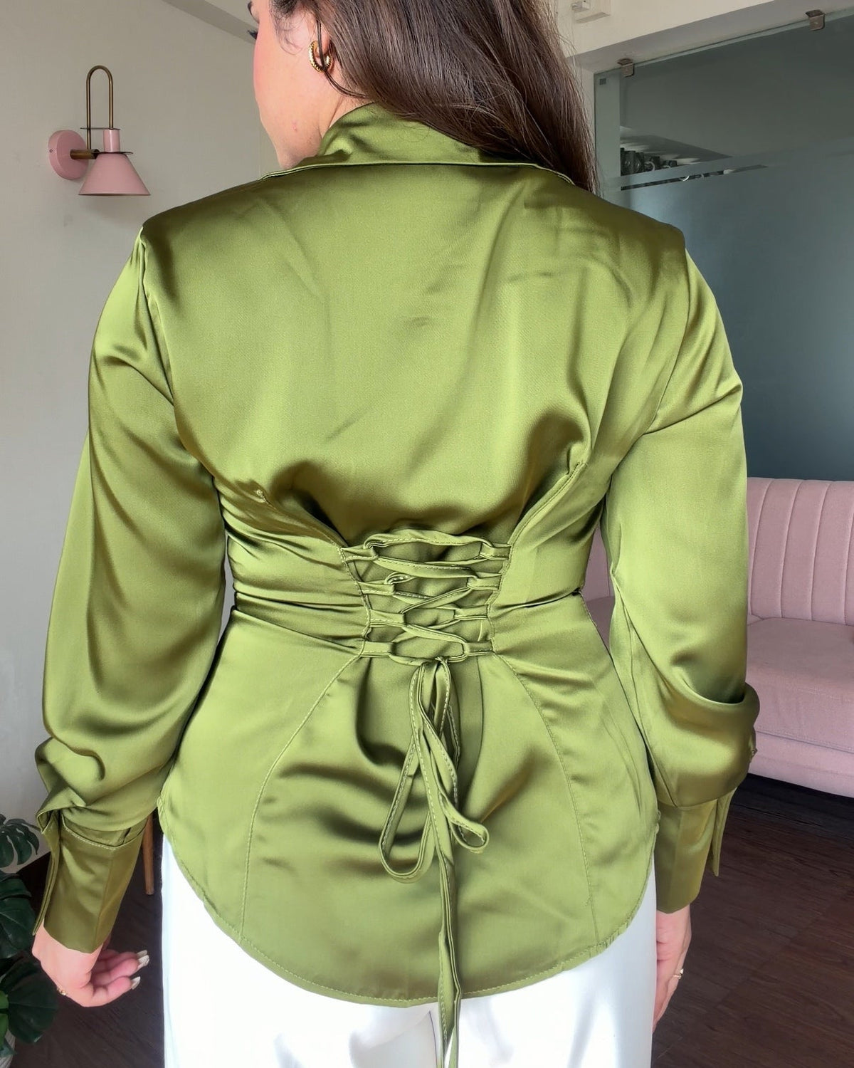 Basic Satin Back Tie Up Shirt
