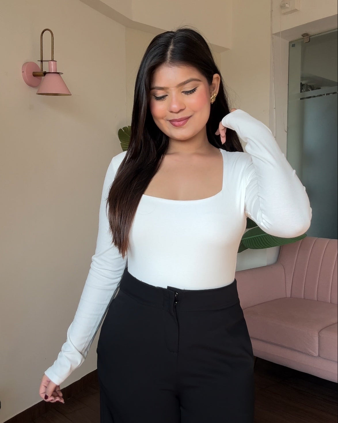 Full Sleeve Square Neck Bodycon Fitted Top