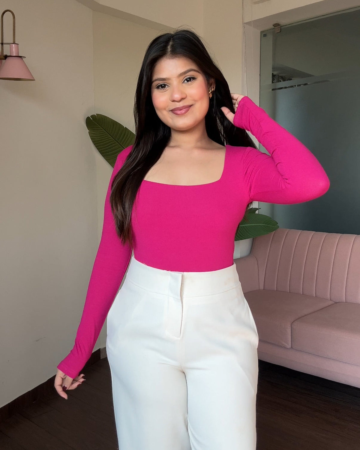 Full Sleeve Square Neck Bodycon Fitted Top