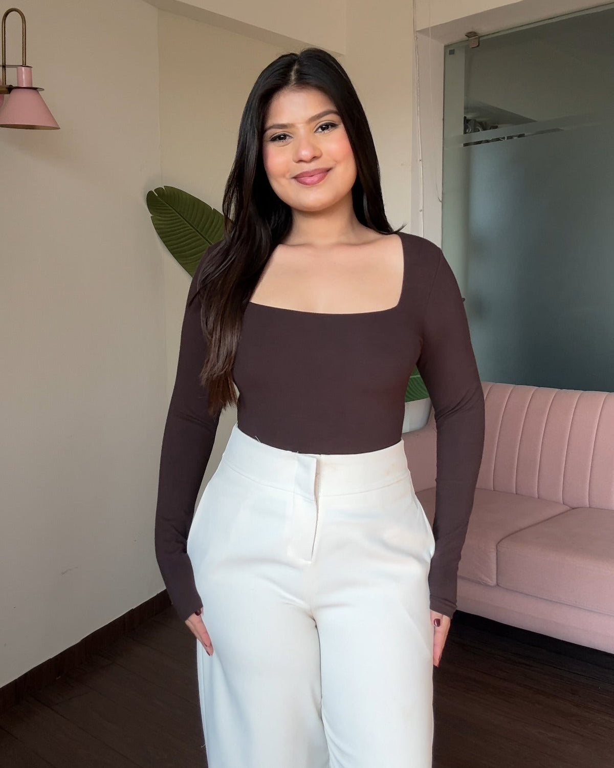 Full Sleeve Square Neck Bodycon Fitted Top