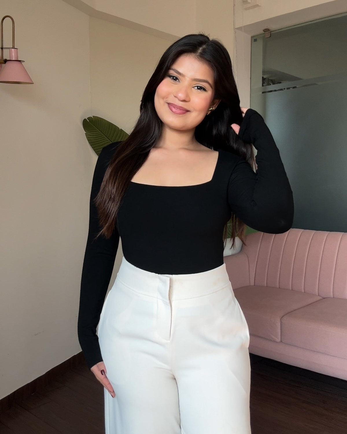 Full Sleeve Square Neck Bodycon Fitted Top