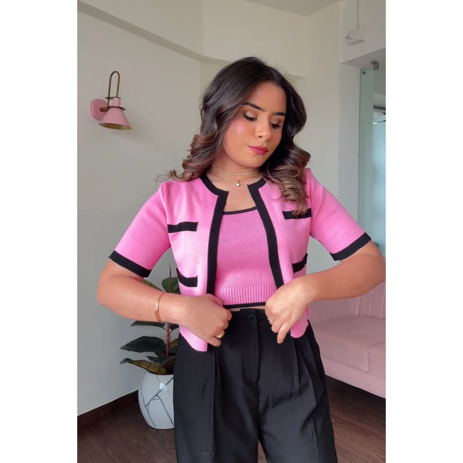 Contrast Detail Shrug And Cami Top Set