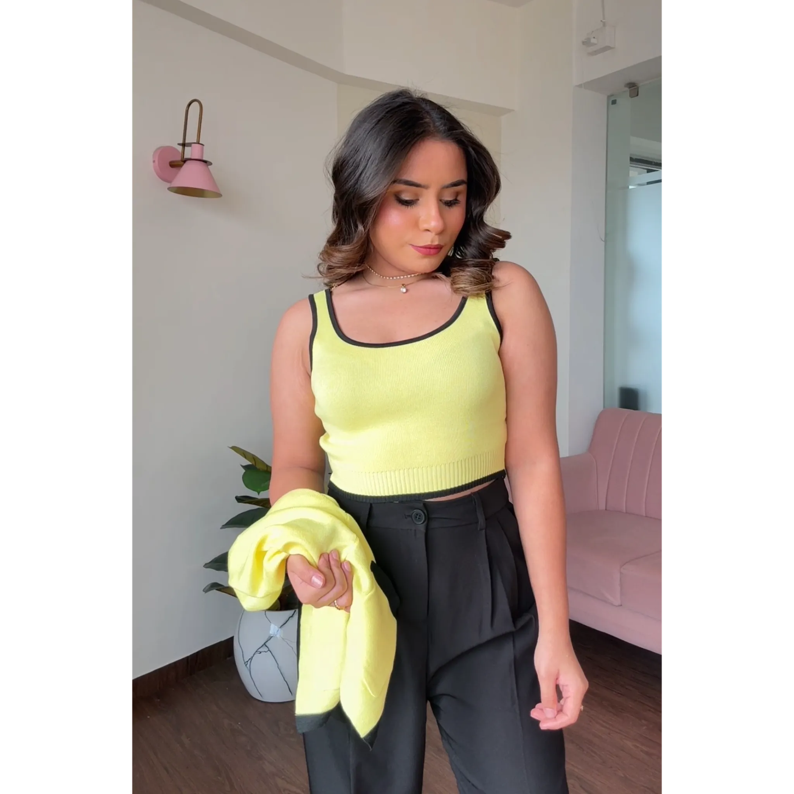 Contrast Detail Shrug And Cami Top Set