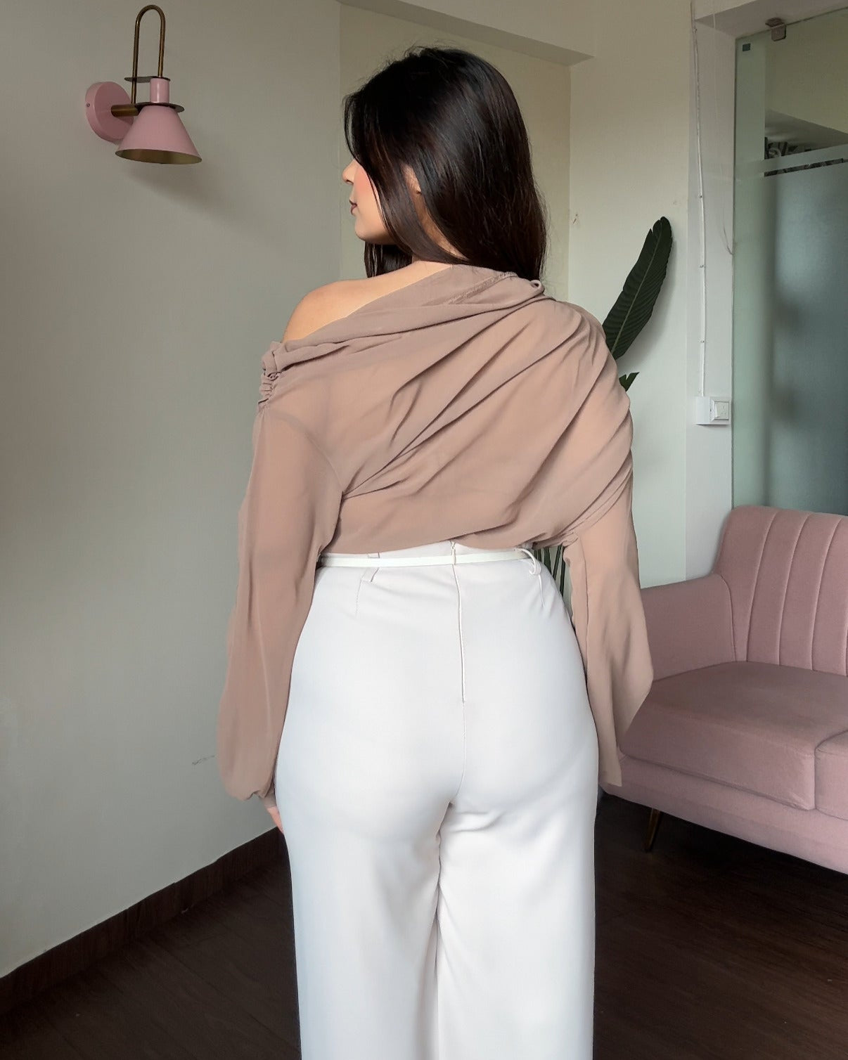 Drop Shoulder Draped Rose Detailing Top