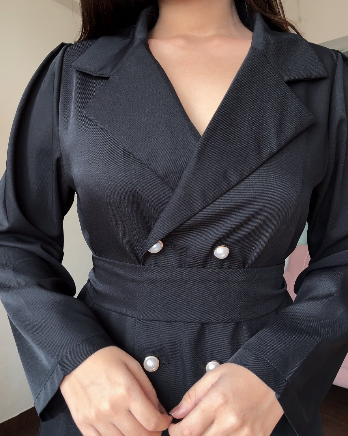 Pearl Button-Down Modest Midi Dress
