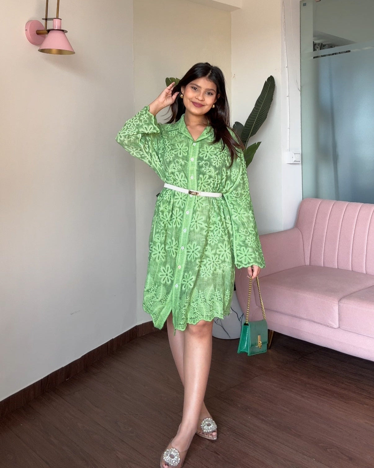 Monochrome Embroidery Shirt Dress