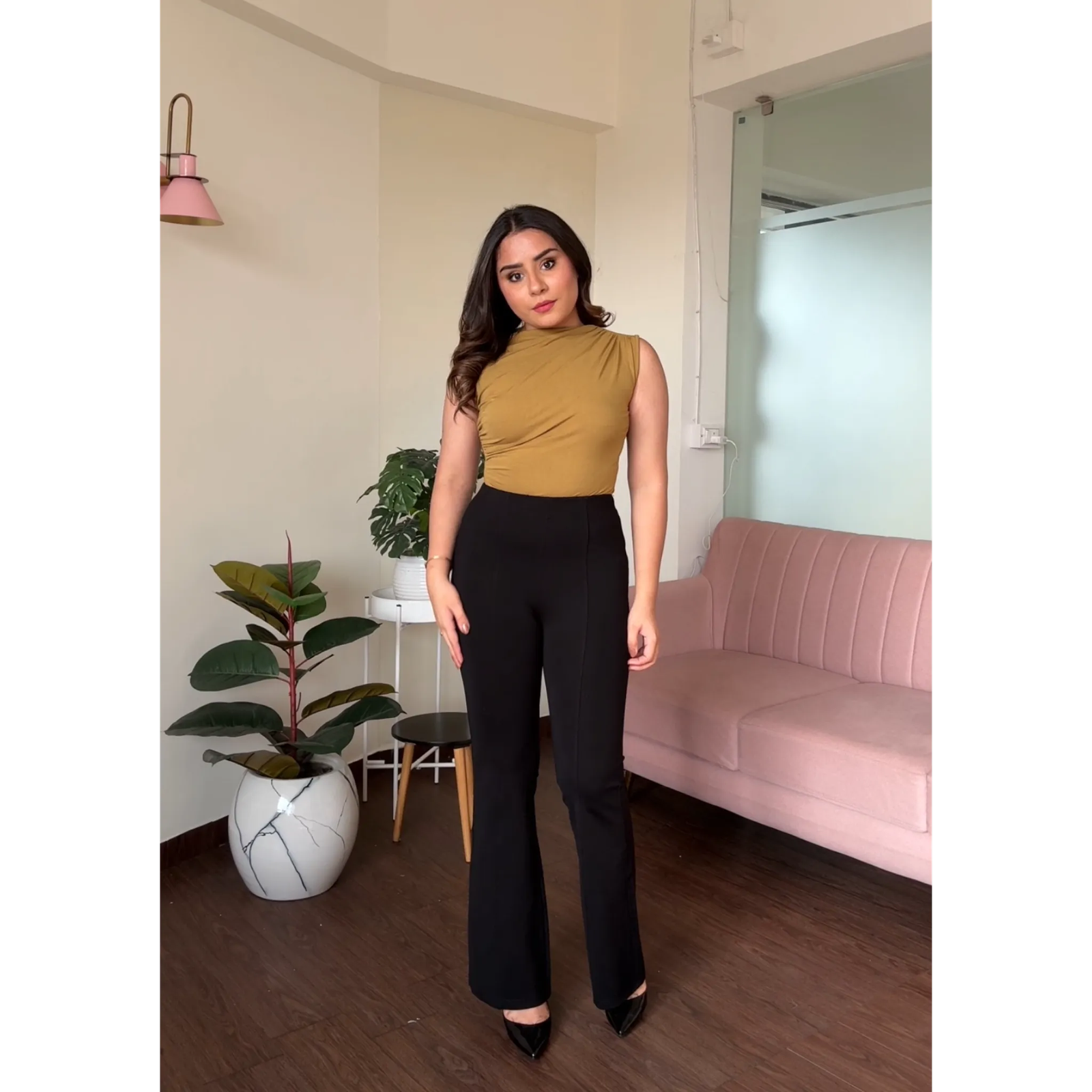 Classic High Waisted Flared Trousers