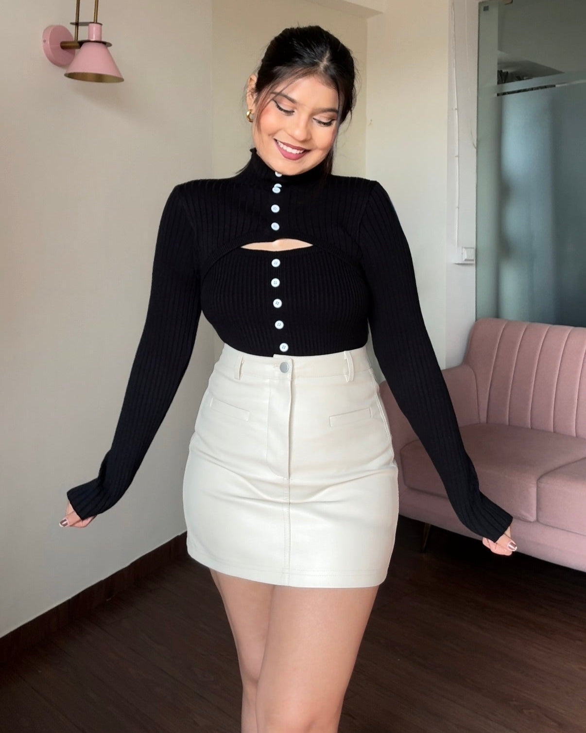 Button-Off Full Sleeve Cutout Top