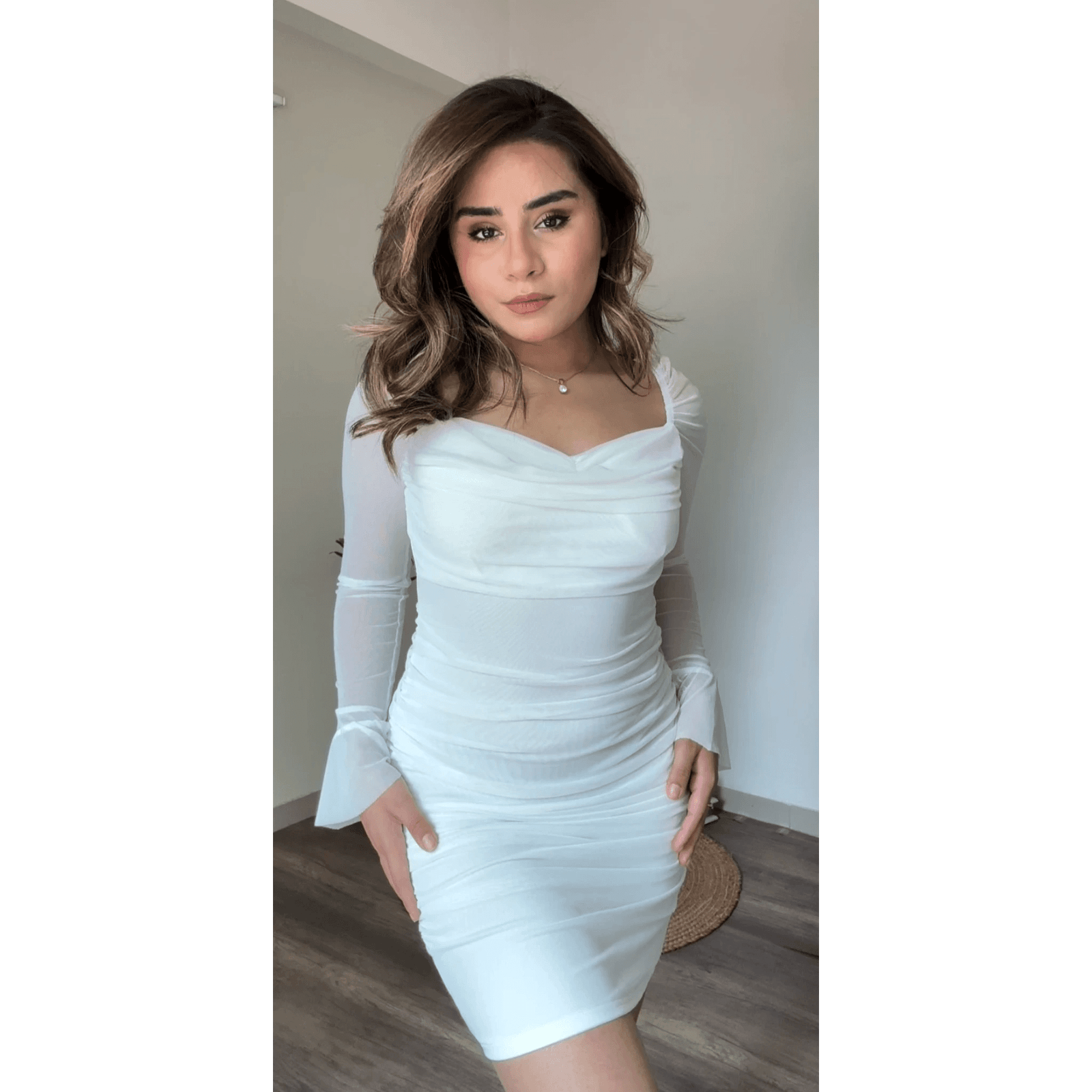 Padded Mesh Mini Dress