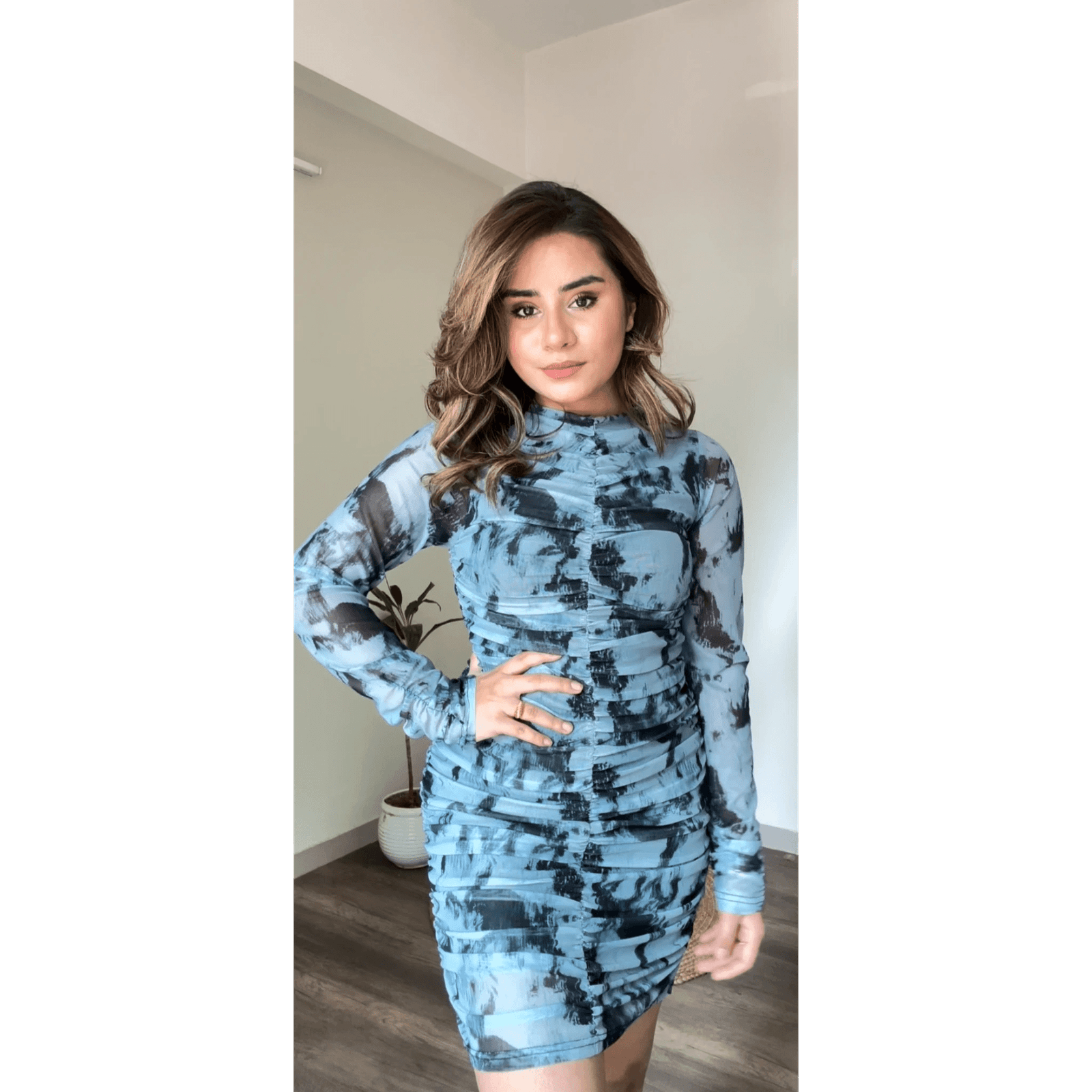 Abstract Ruched Mini Dress