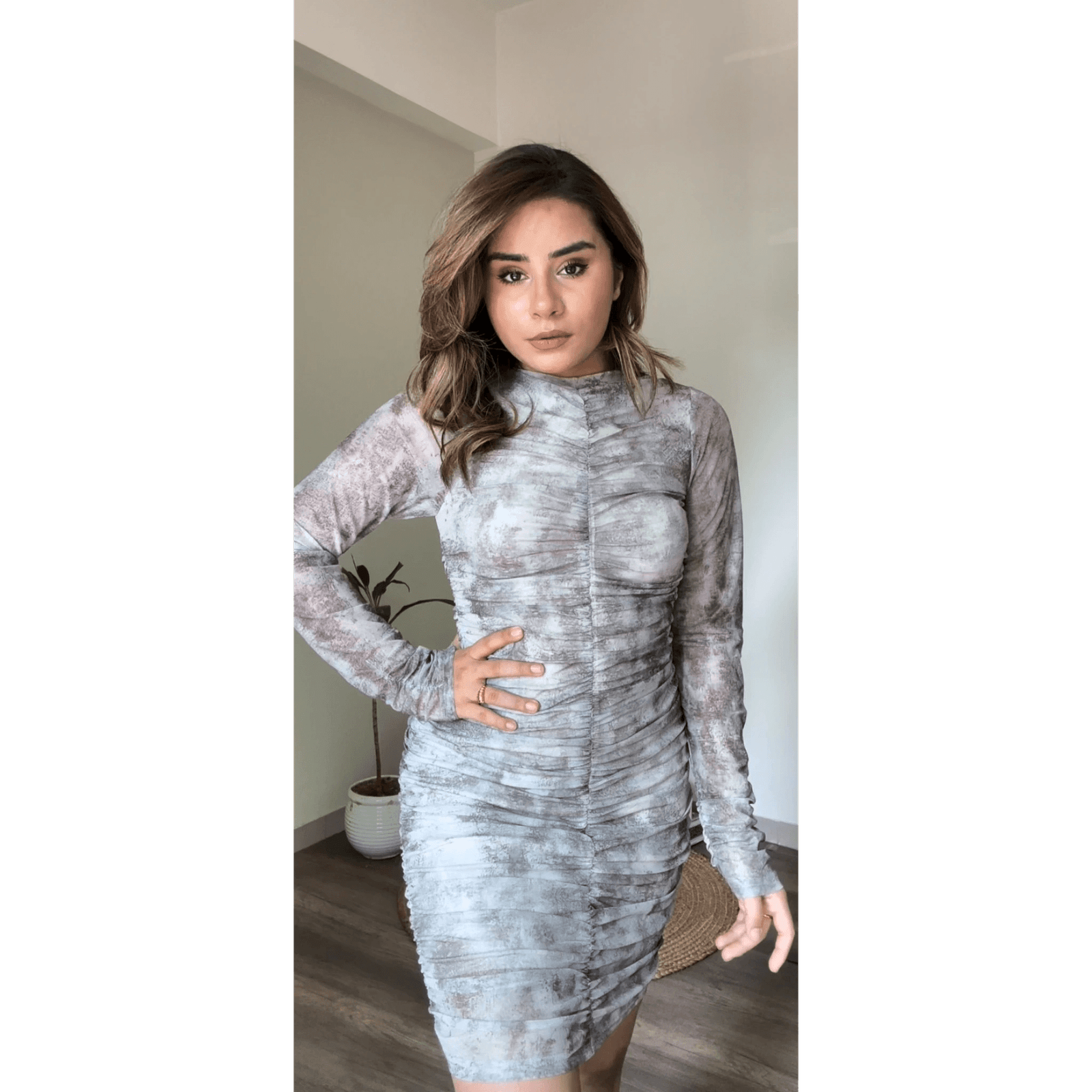 Abstract Ruched Mini Dress