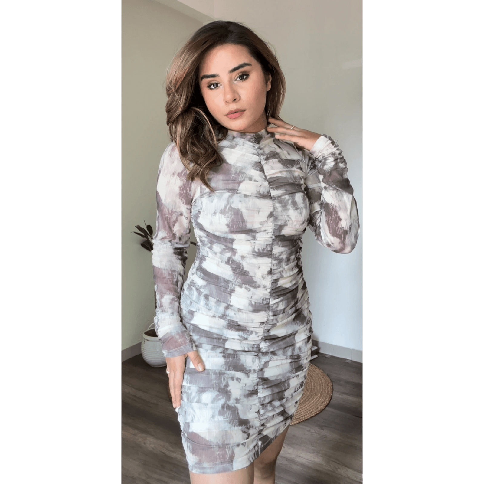 Abstract Ruched Mini Dress