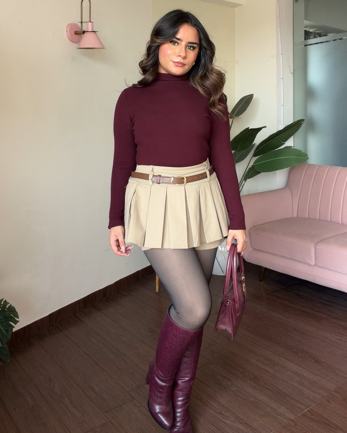 Mini Pleated Belted Skirt With Shorts