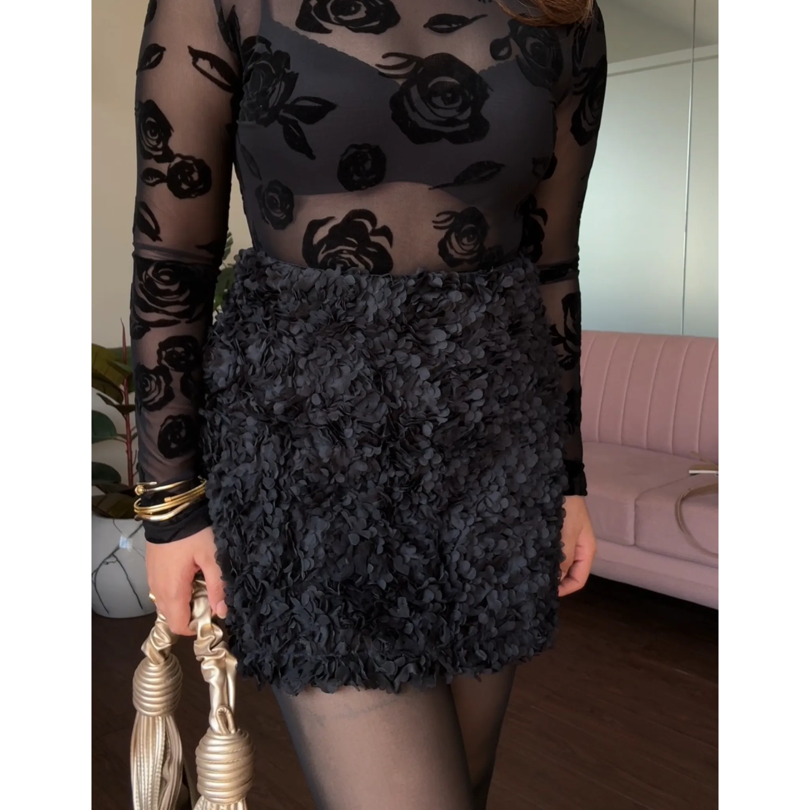 Ruffle Rose Pattern Mini Skirt