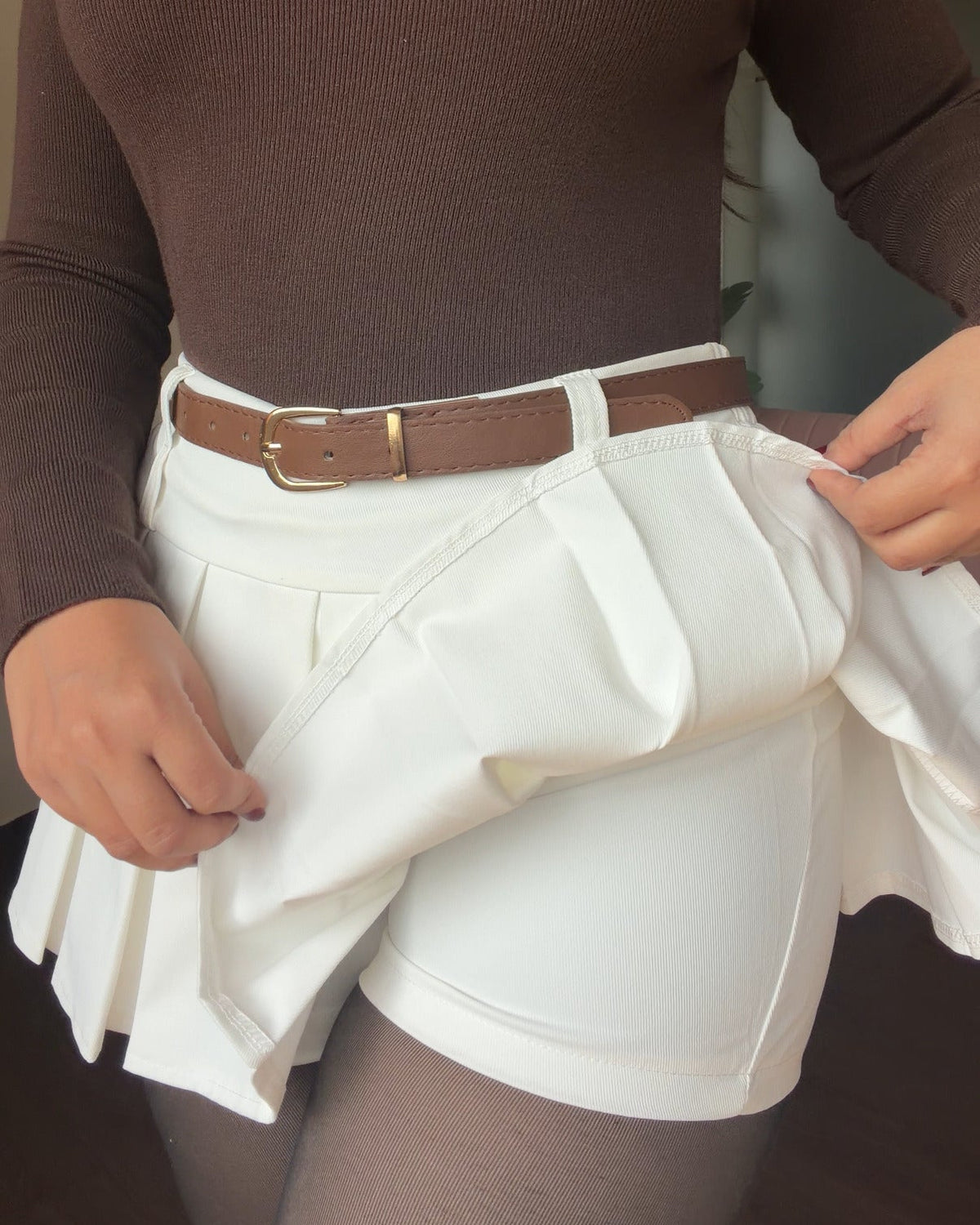 Mini Pleated Belted Skirt With Shorts