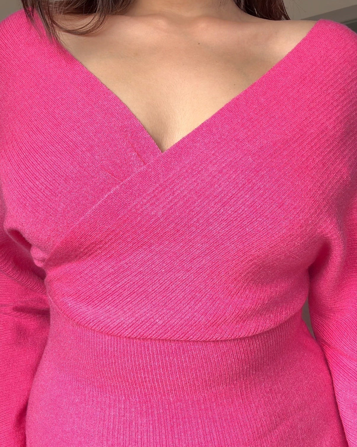 V Neck Baggy Fitted Knitted Dress