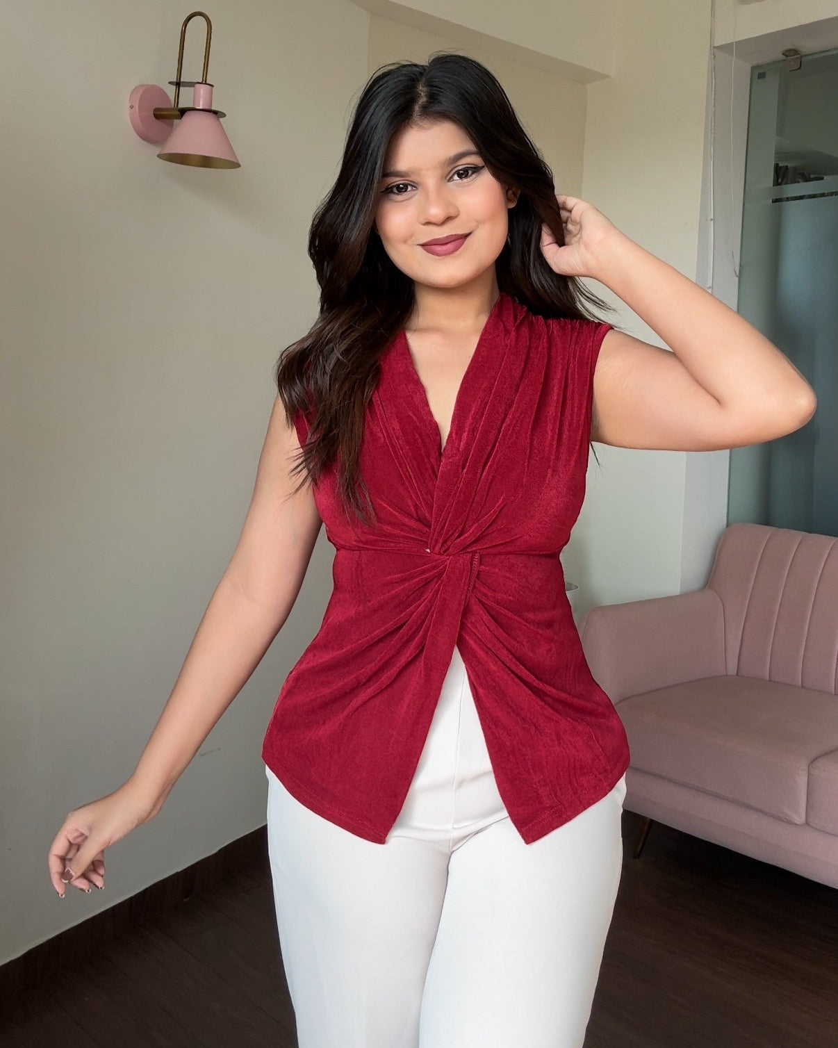 Cut Sleeve Bodycon Knot Detail Top