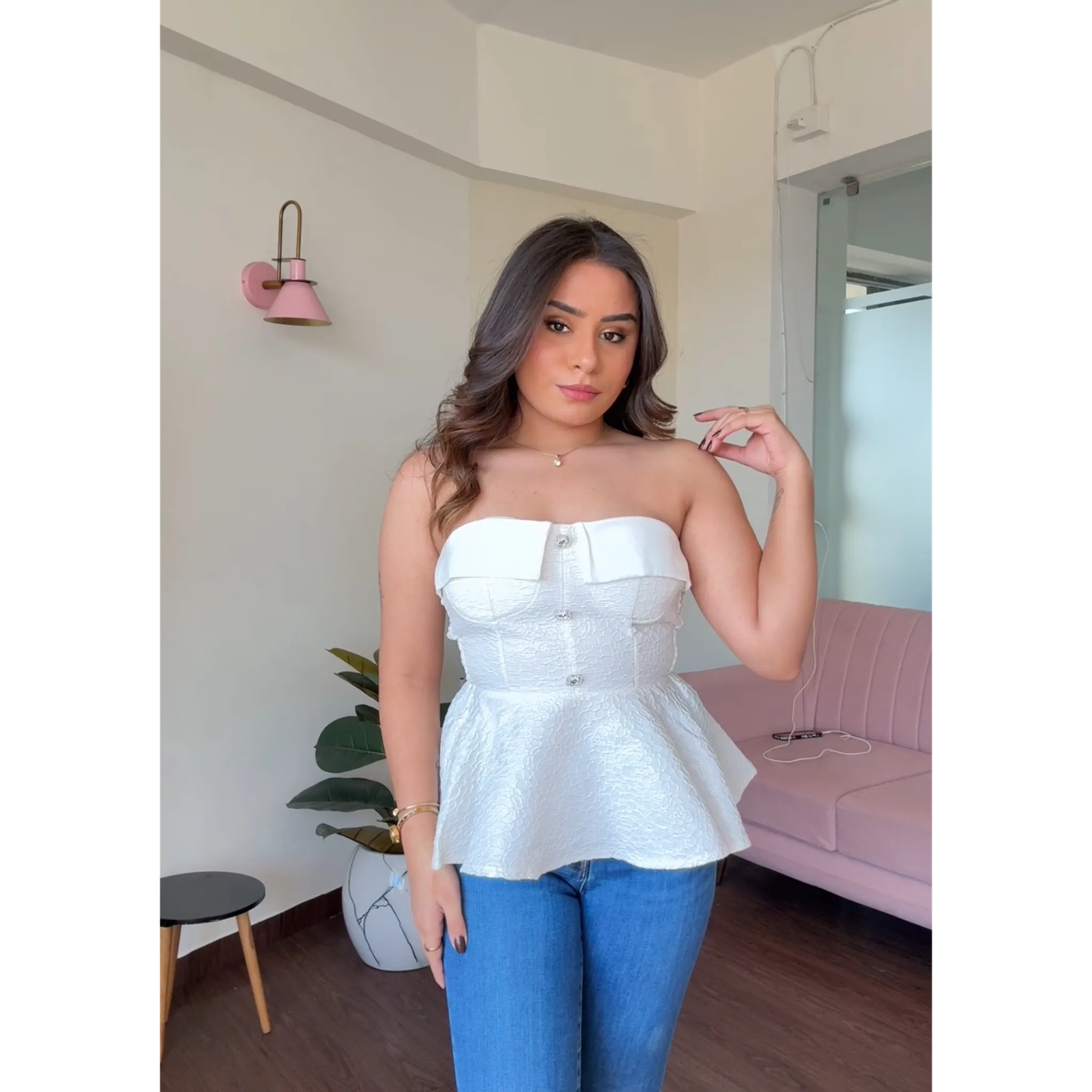 Textured Padded Peplum Top