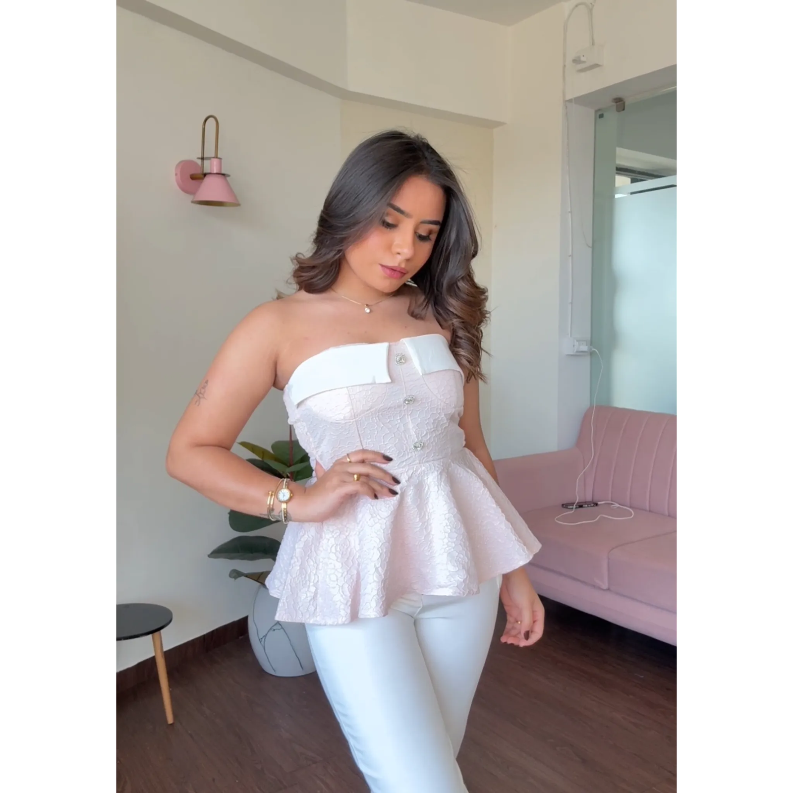 Textured Padded Peplum Top