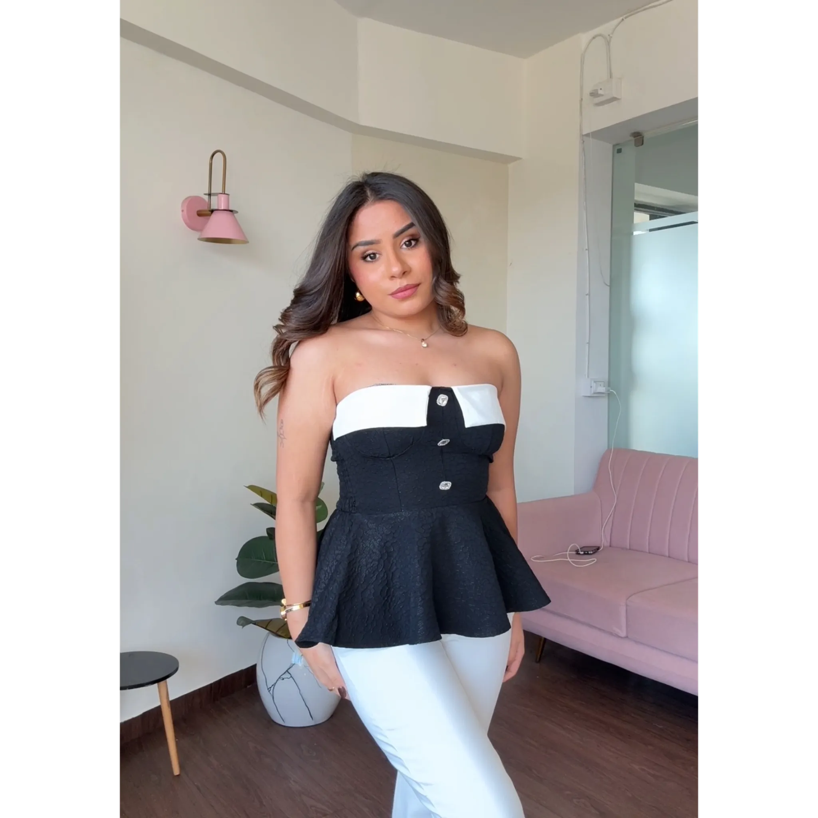 Textured Padded Peplum Top