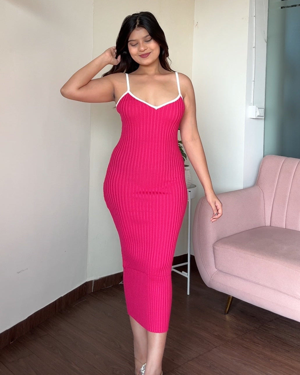 Contrast Strap Detailing Bodycon Midi Dress