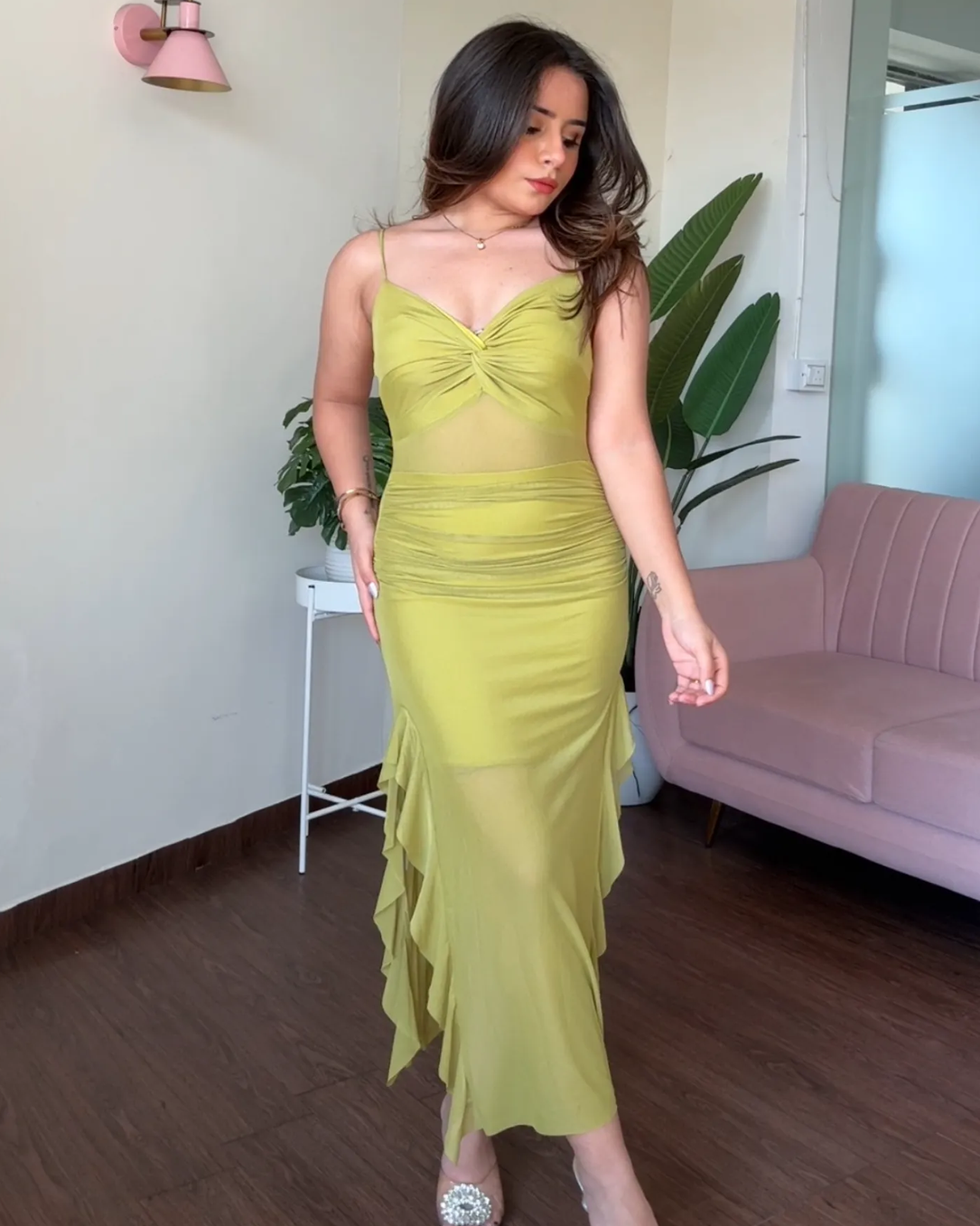 Mesh Cut Out Ruffle Dress