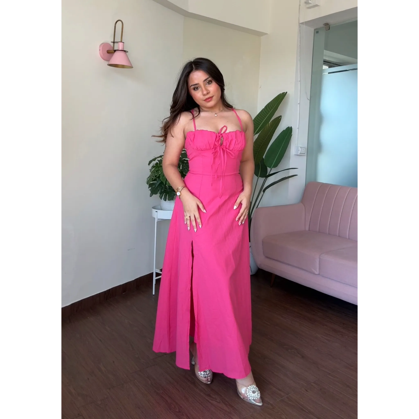 Corset Tie up Backless Dress With Slit