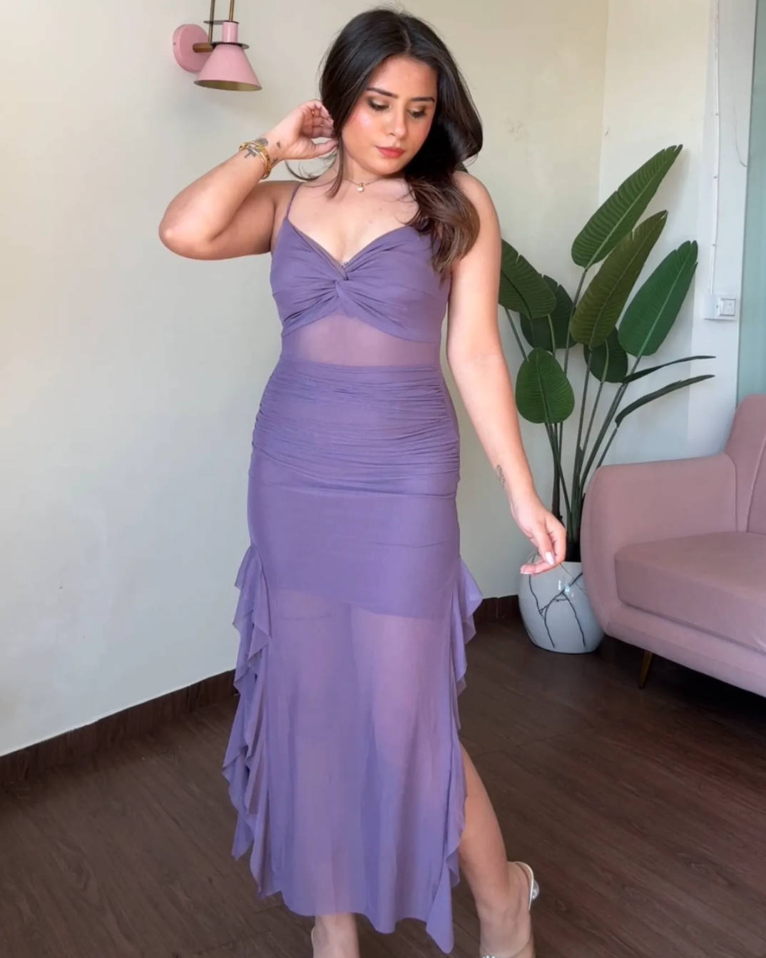 Mesh Cut Out Ruffle Dress