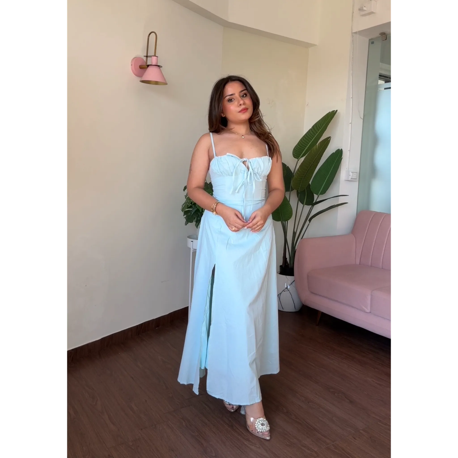 Corset Tie up Backless Dress With Slit