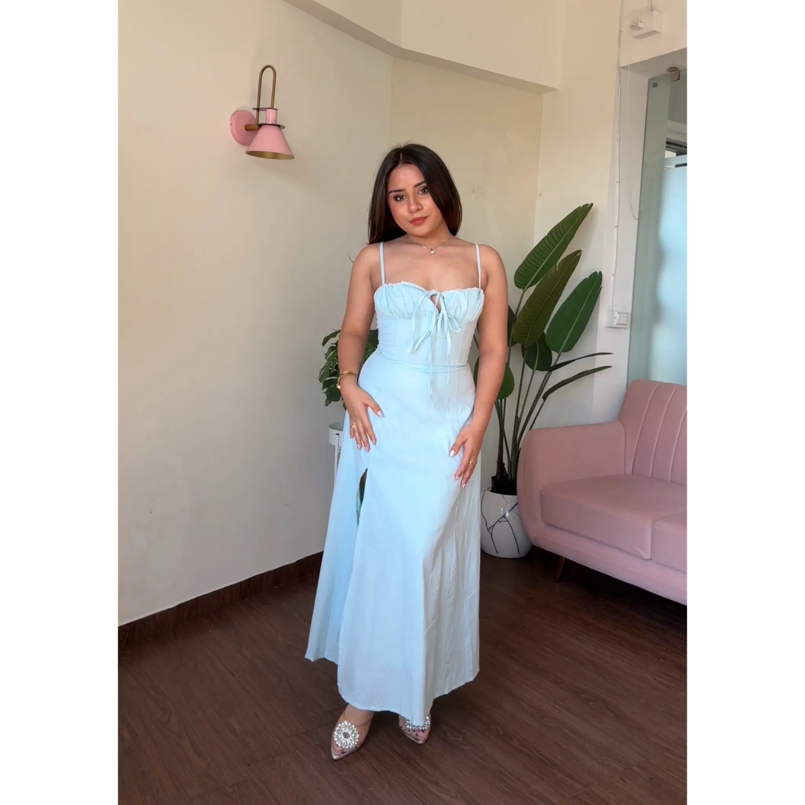 Corset Tie up Backless Dress With Slit