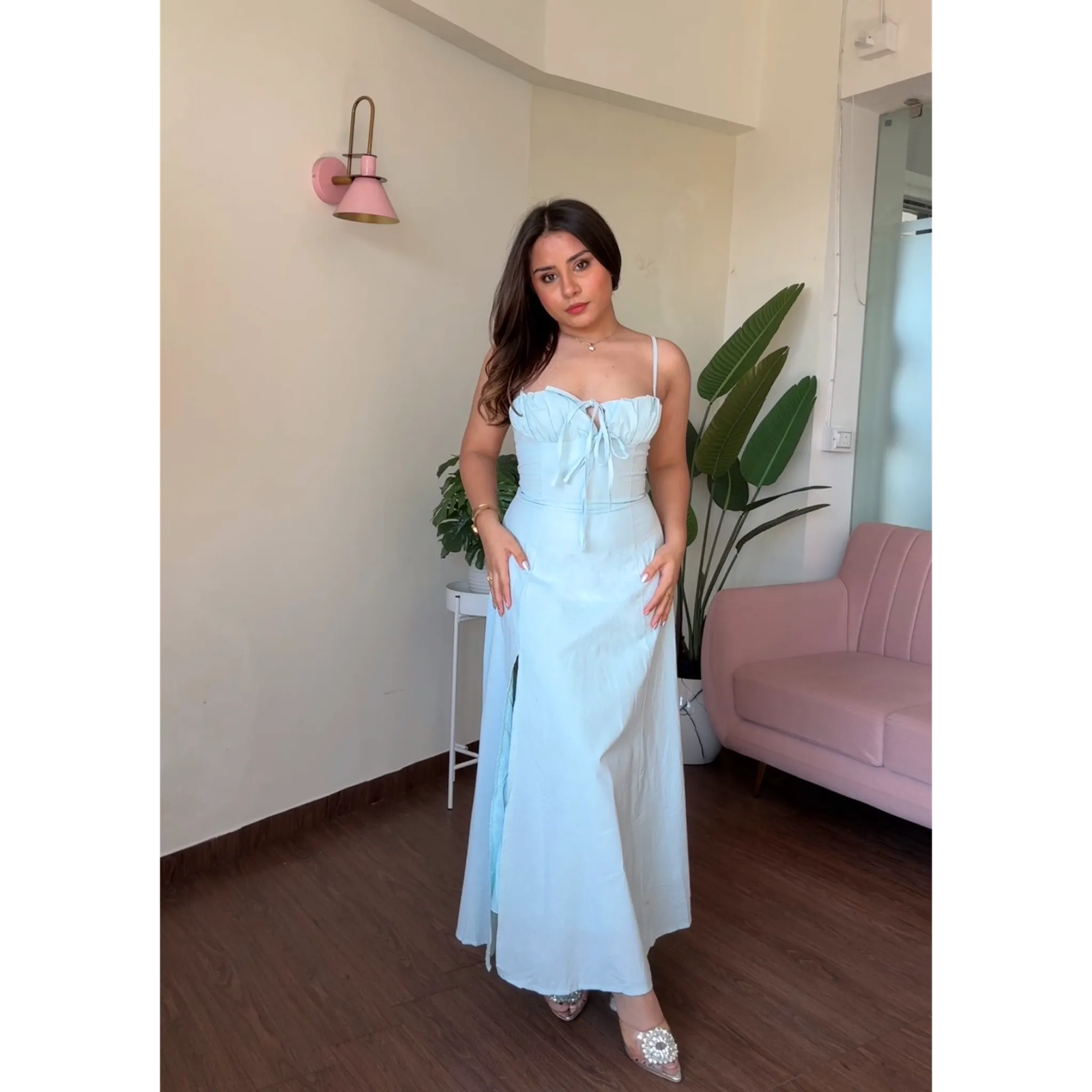 Corset Tie up Backless Dress With Slit