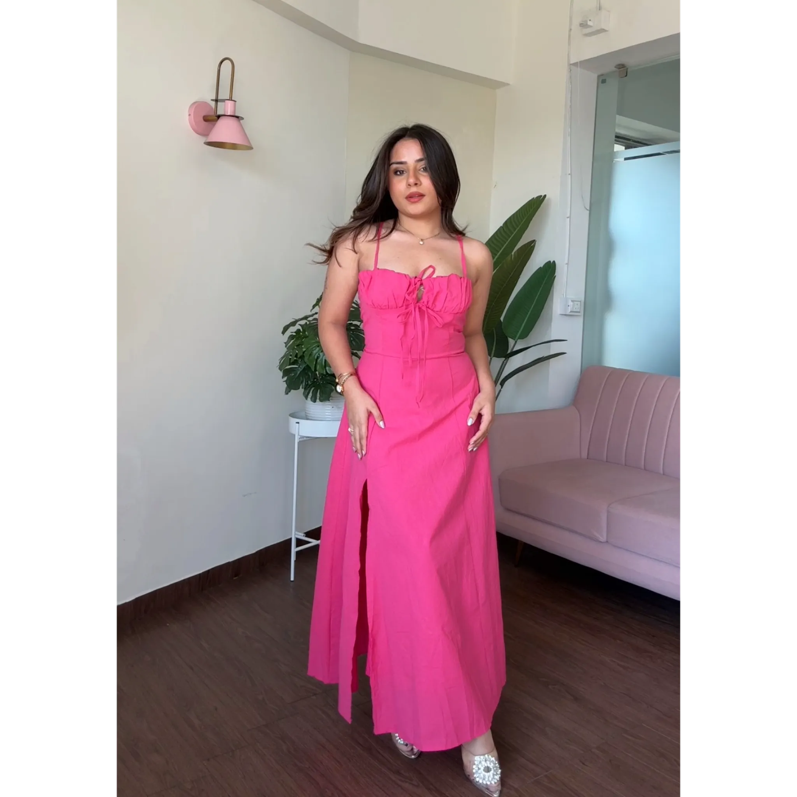 Corset Tie up Backless Dress With Slit