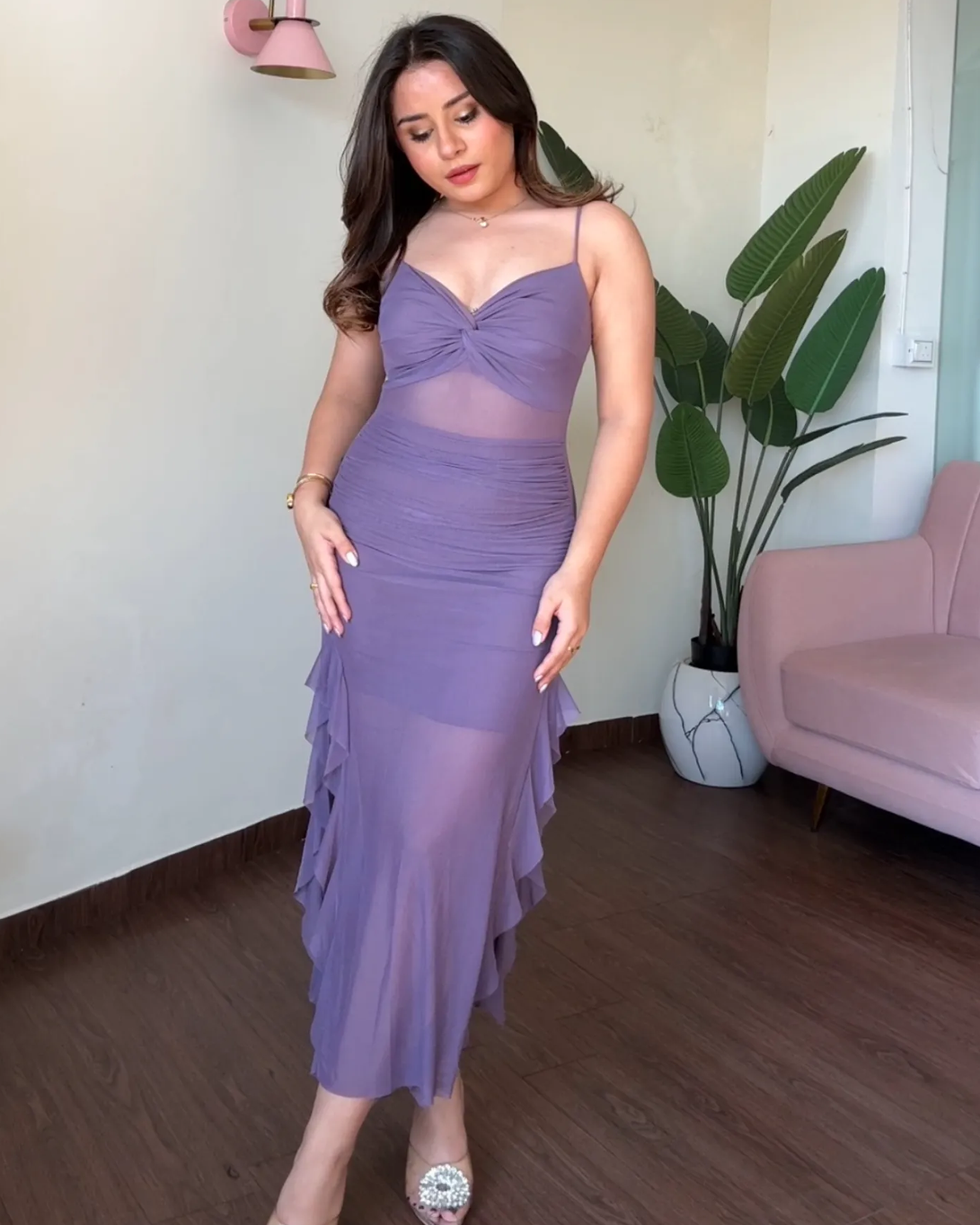 Mesh Cut Out Ruffle Dress