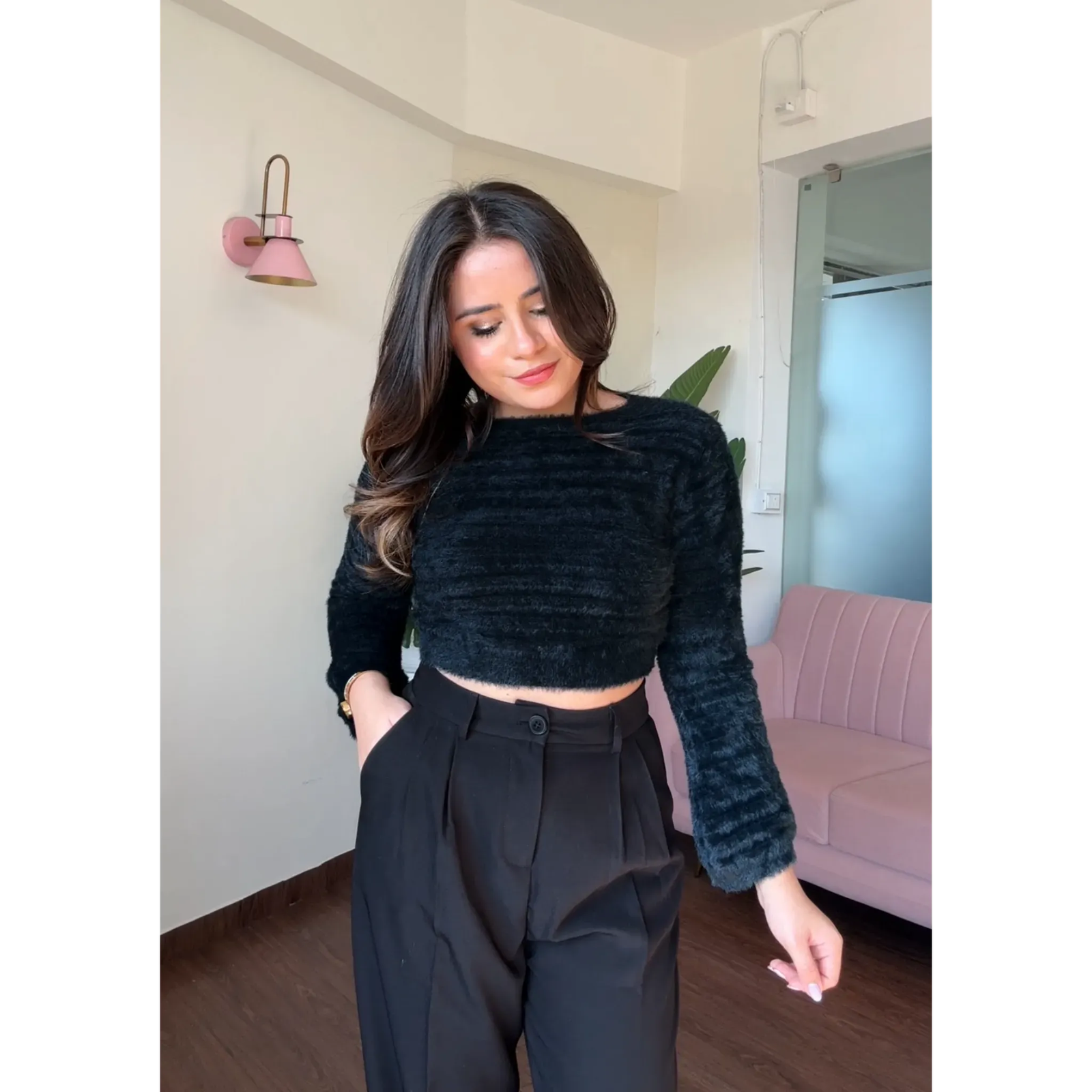 Fuzzy Baggy Fit Cropped Sweater