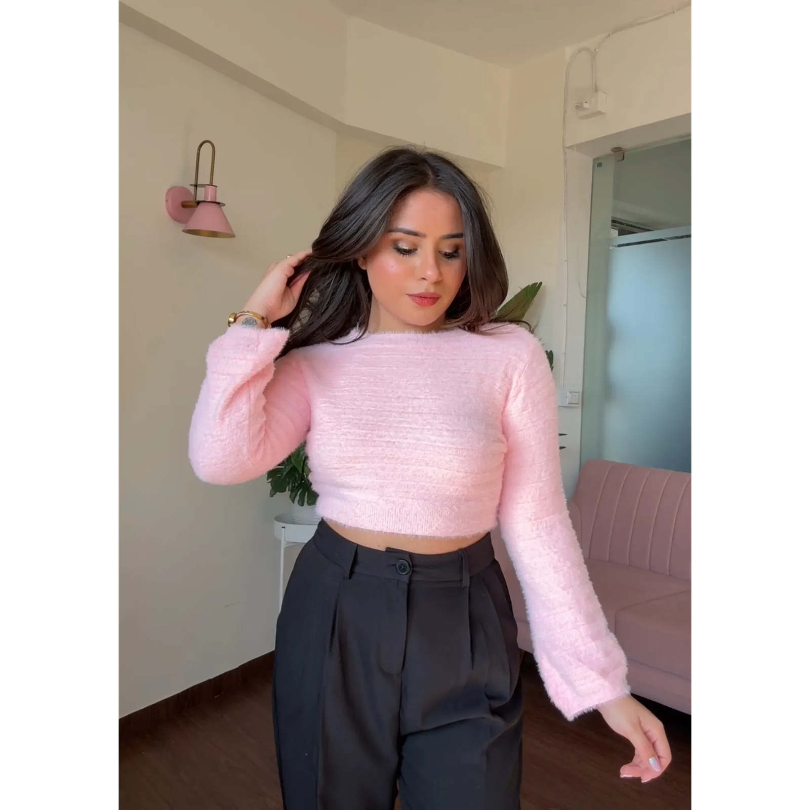 Fuzzy Baggy Fit Cropped Sweater