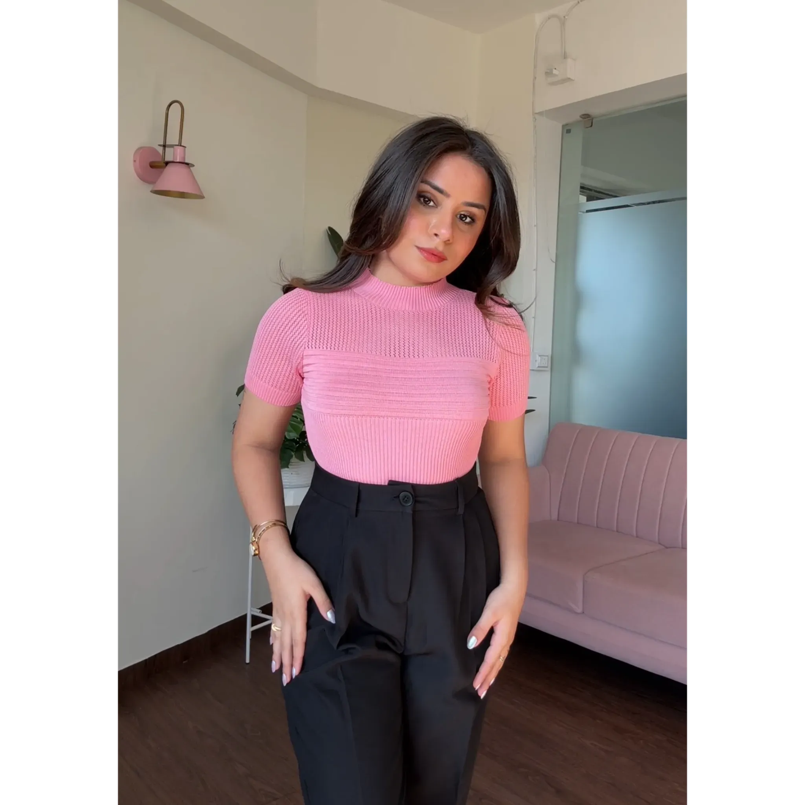 Textured High Neck Netted Top